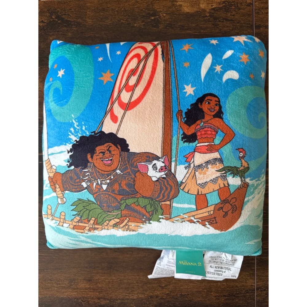 Disney Moana 2 Throw Pillow Moana Maui Pua Hei Hei Blue Plush Square 12x12